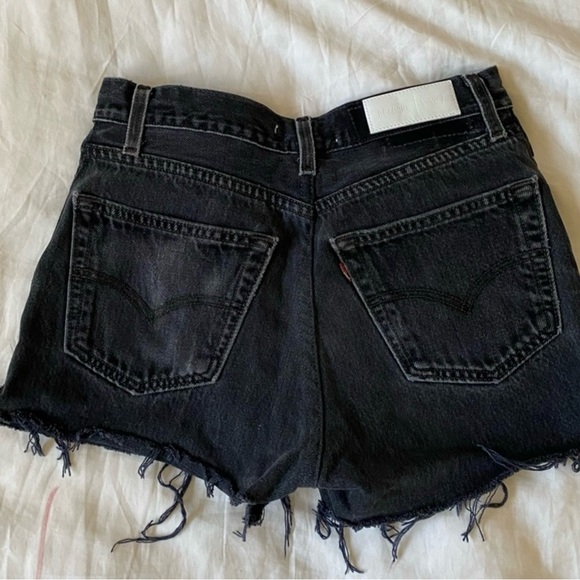 Re/Done Black Jean Shorts Distressed High-Waisted